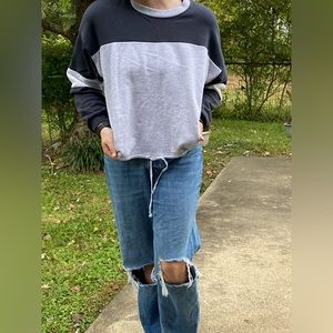 Two toned oversized comfy sweater crewneck with adjustable waist